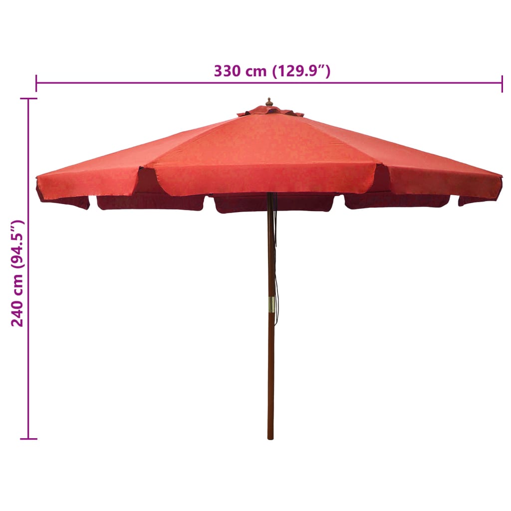 Vrtni suncobran s drvenom šipkom 330 cm boja cigle