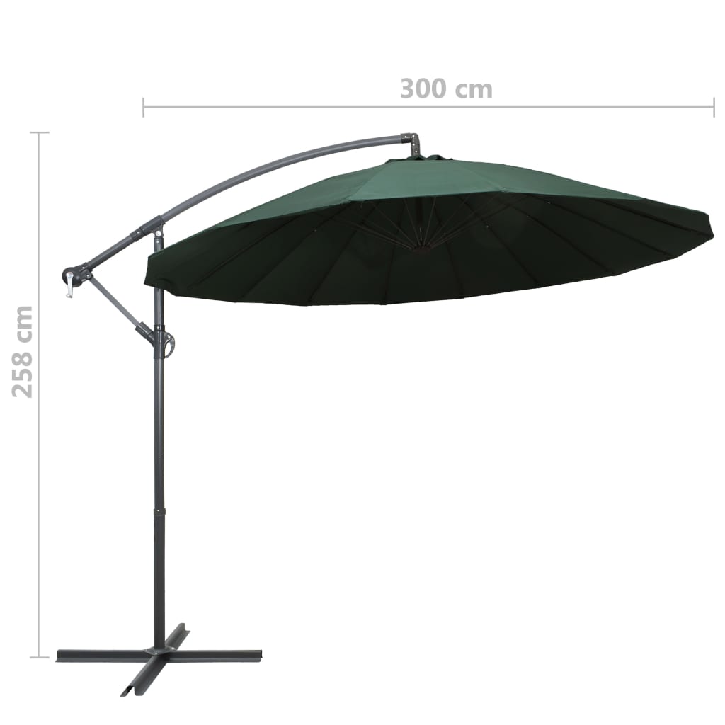 Viseći suncobran zeleni 3 m s aluminijskim stupom