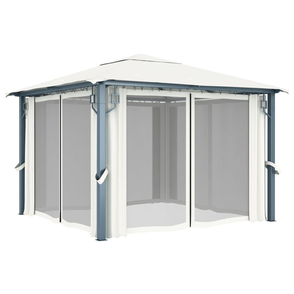Sjenica sa zastorom 300 x 300 cm krem aluminijum