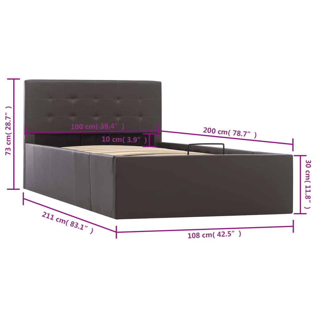 Hidraulični okvir za krevet od umjetne kože sivi 100 x 200 cm