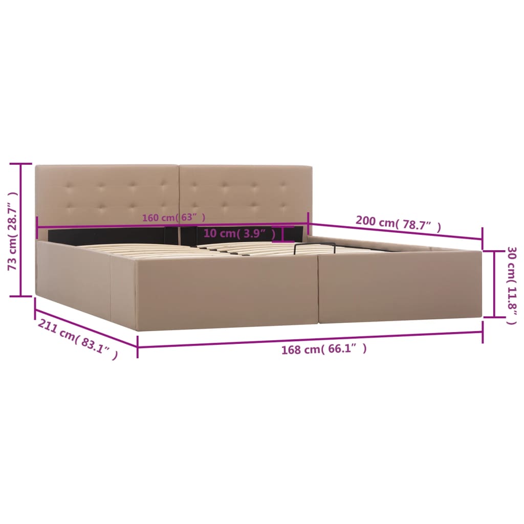 Hidraulični okvir za krevet od umjetne kože boja kave 160x200 cm