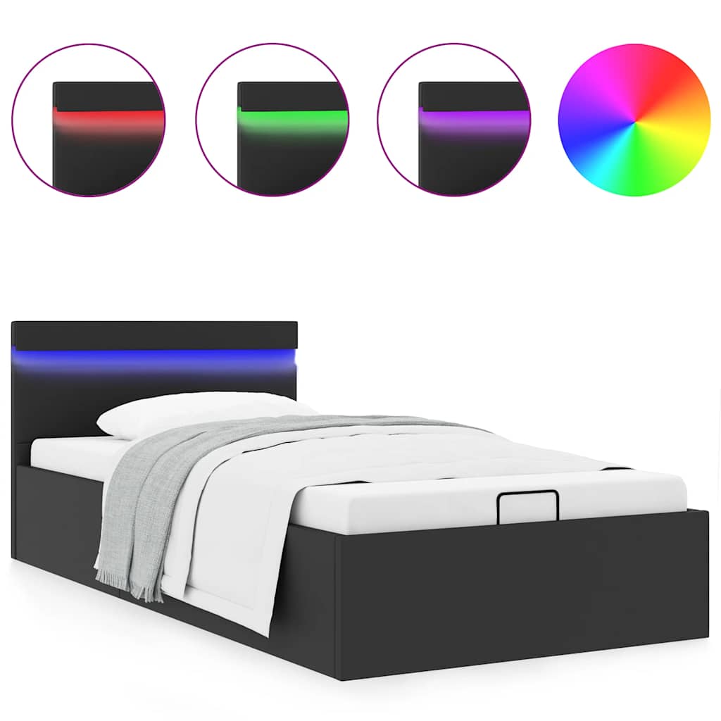 Hidraulični okvir za krevet od umjetne kože LED crni 90x200 cm