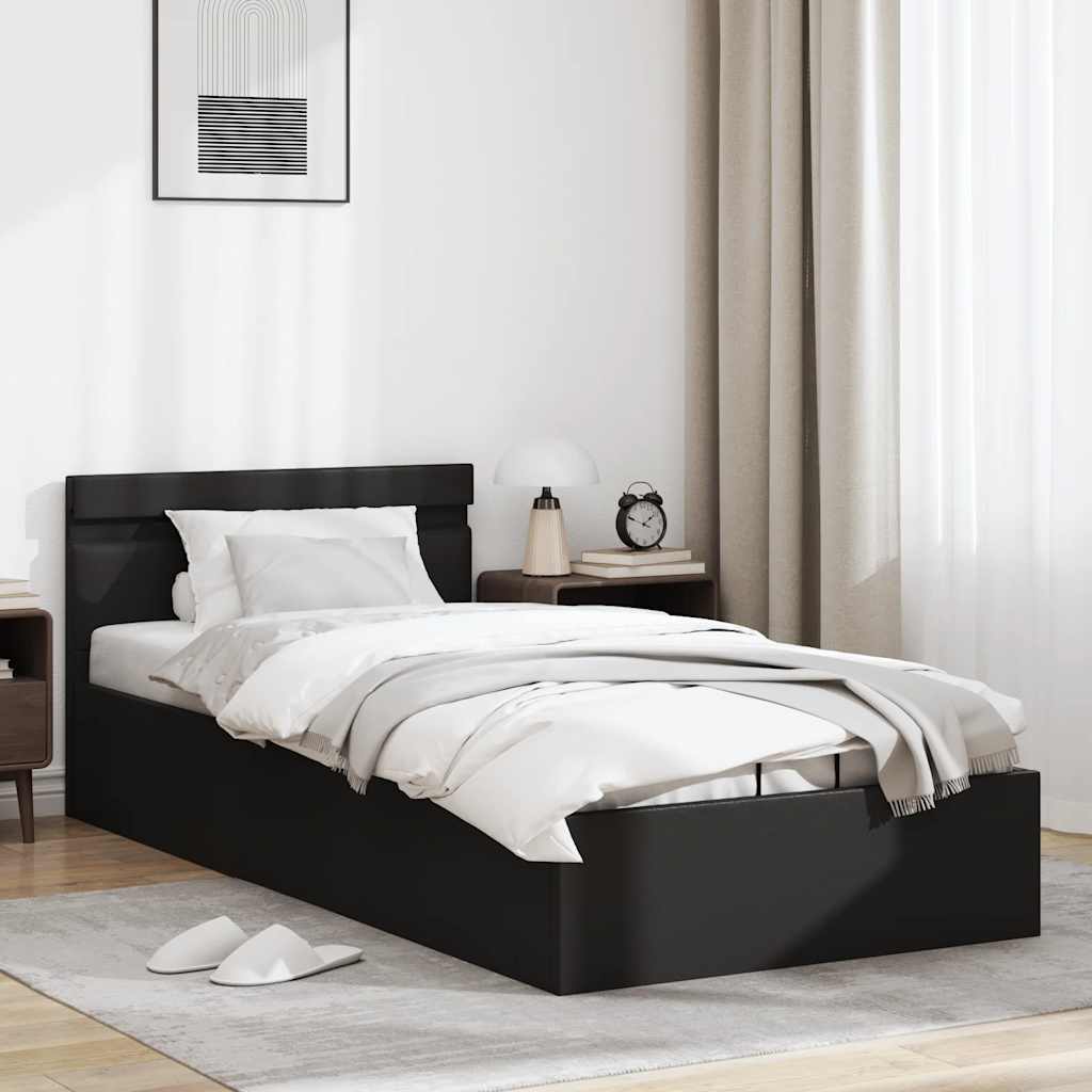 Hidraulični okvir za krevet od umjetne kože LED crni 90x200 cm