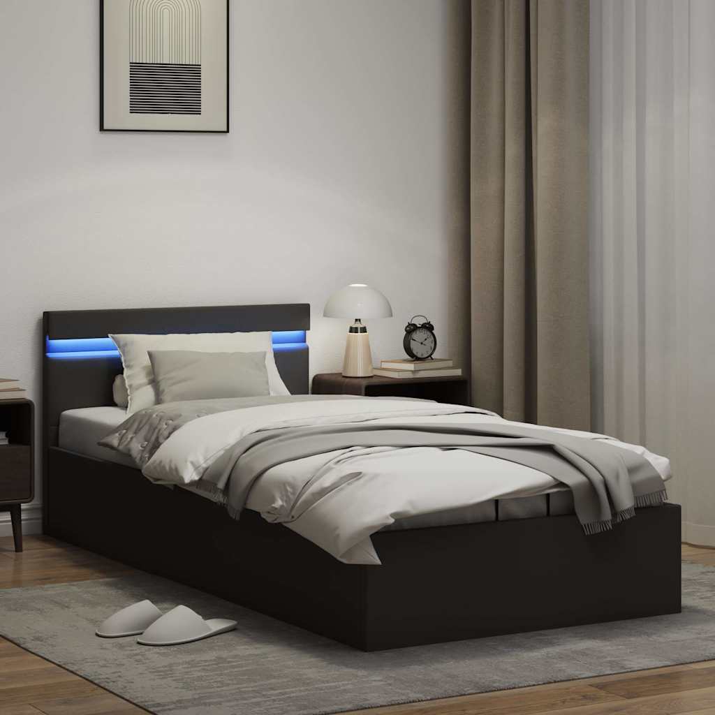 Hidraulični okvir za krevet od umjetne kože LED crni 90x200 cm