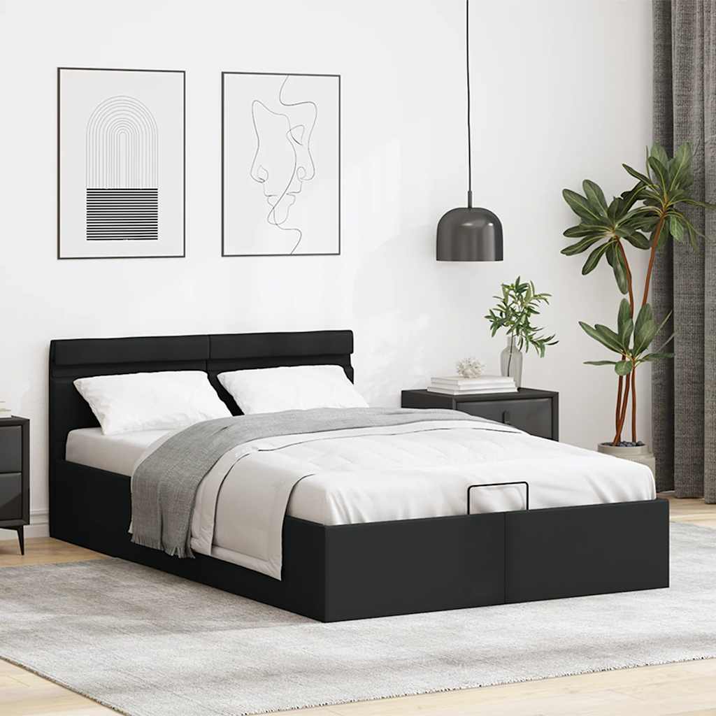 Hidraulični okvir za krevet od umjetne kože LED crni 120x200 cm