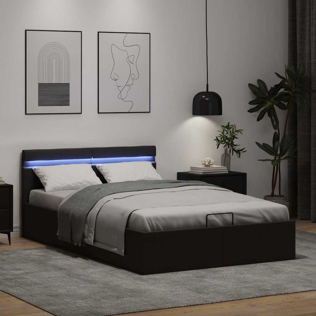 Hidraulični okvir za krevet od umjetne kože LED crni 120x200 cm