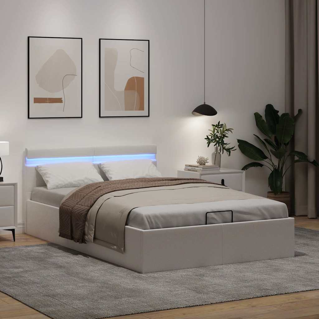 Hidraulični okvir za krevet umjetna koža LED bijeli 140x200 cm