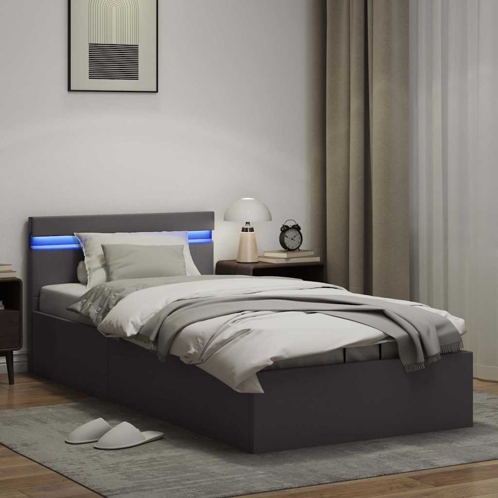 Hidraulični okvir za krevet od umjetne kože LED sivi 90x200 cm