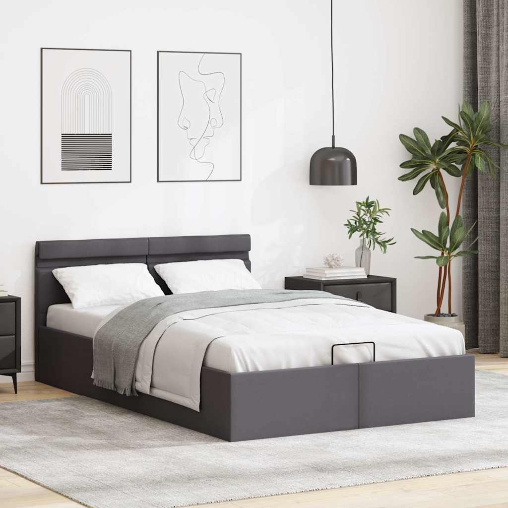 Hidraulični okvir za krevet od umjetne kože LED sivi 140x200 cm