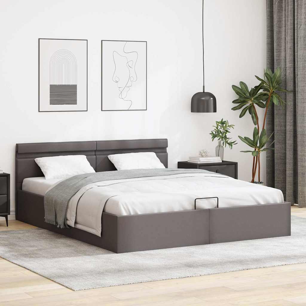 Hidraulični okvir za krevet od umjetne kože LED sivi 160x200 cm