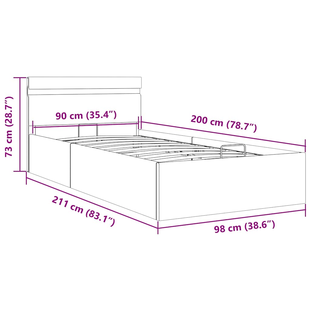 Hidraulični okvir za krevet od tkanine LED tamnosivi 90x200 cm