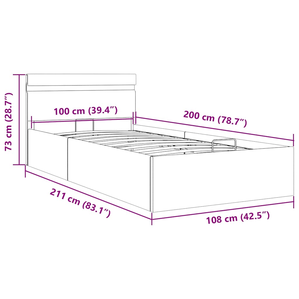 Hidraulični okvir za krevet od tkanine LED tamnosivi 100x200 cm