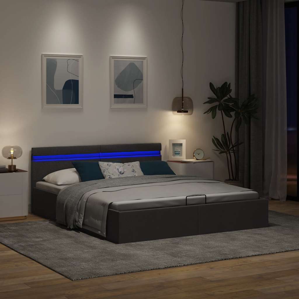 Hidraulični okvir za krevet od tkanine LED tamnosivi 180x200 cm