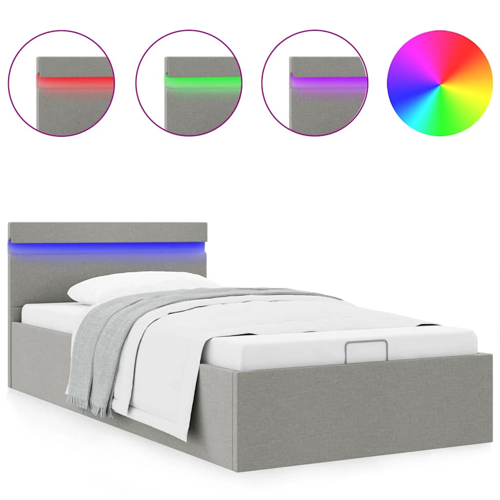Hidraulični okvir za krevet tkanina LED svjetlosivi 100x200 cm