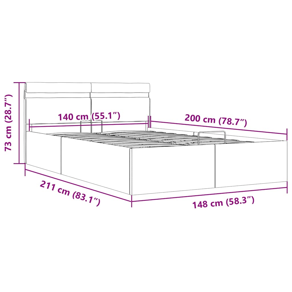 Hidraulični okvir za krevet LED svjetlosivi tkanina 140x200 cm