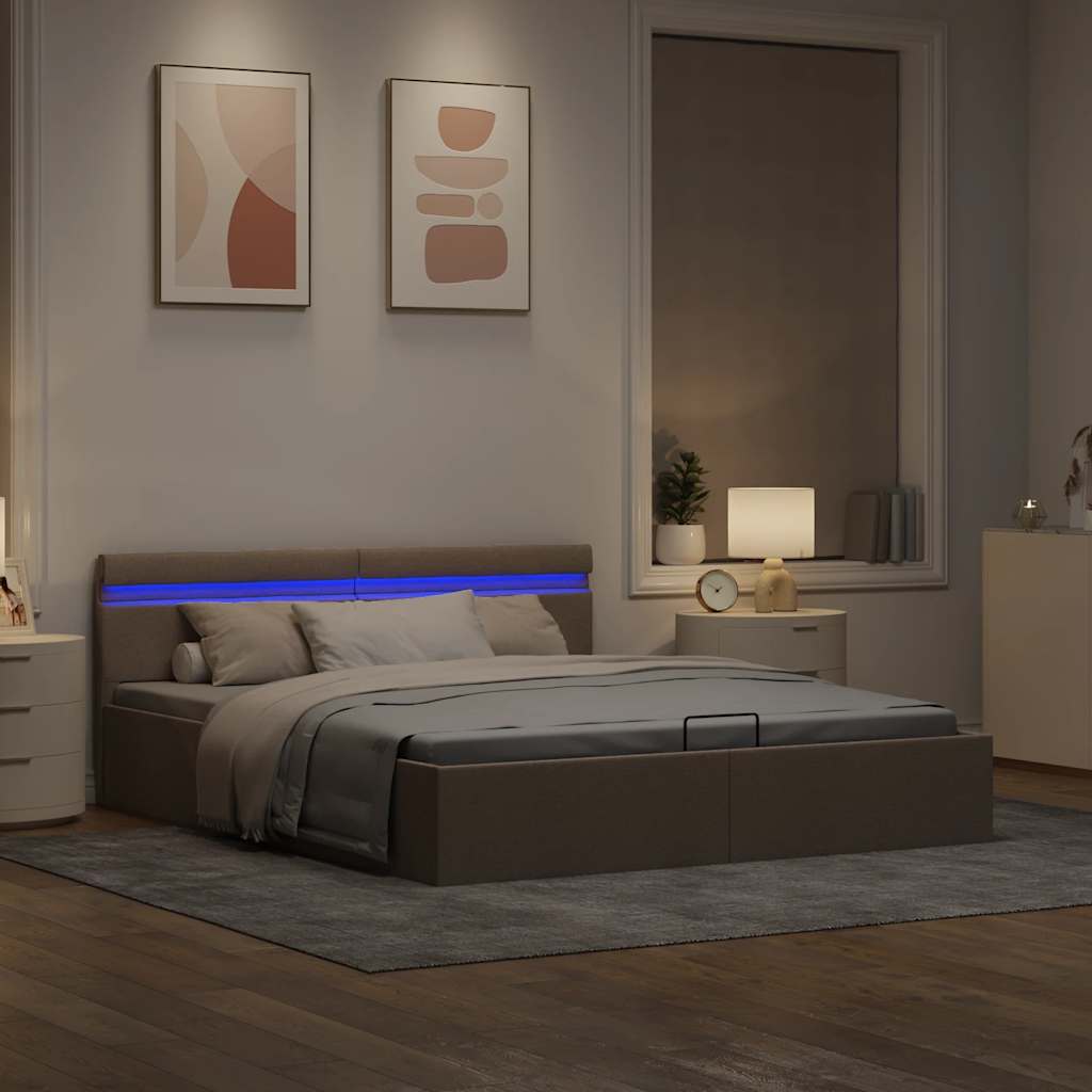 Hidraulični okvir za krevet LED od tkanine smeđesivi 160x200 cm