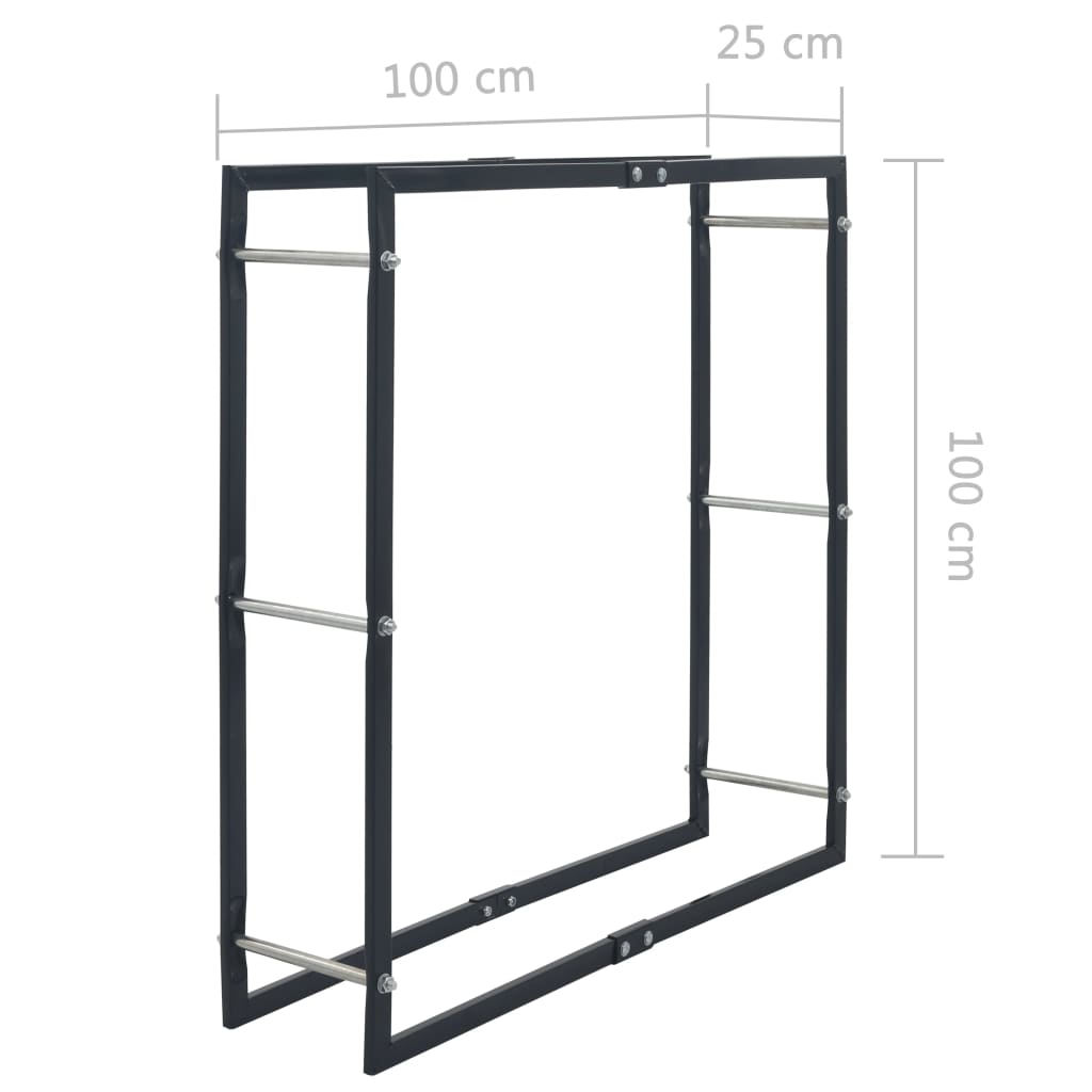 Stalak za drva za ogrjev crni 100 x 25 x 100 cm čelični
