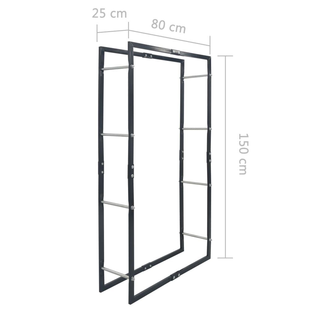Stalak za drva za ogrjev crni 80 x 25 x 150 cm čelični