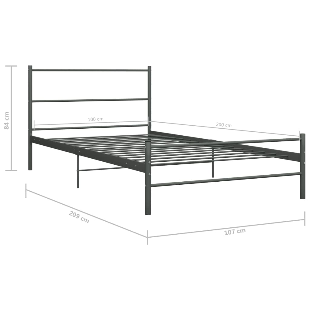 Okvir za krevet sivi metalni 100 x 200 cm