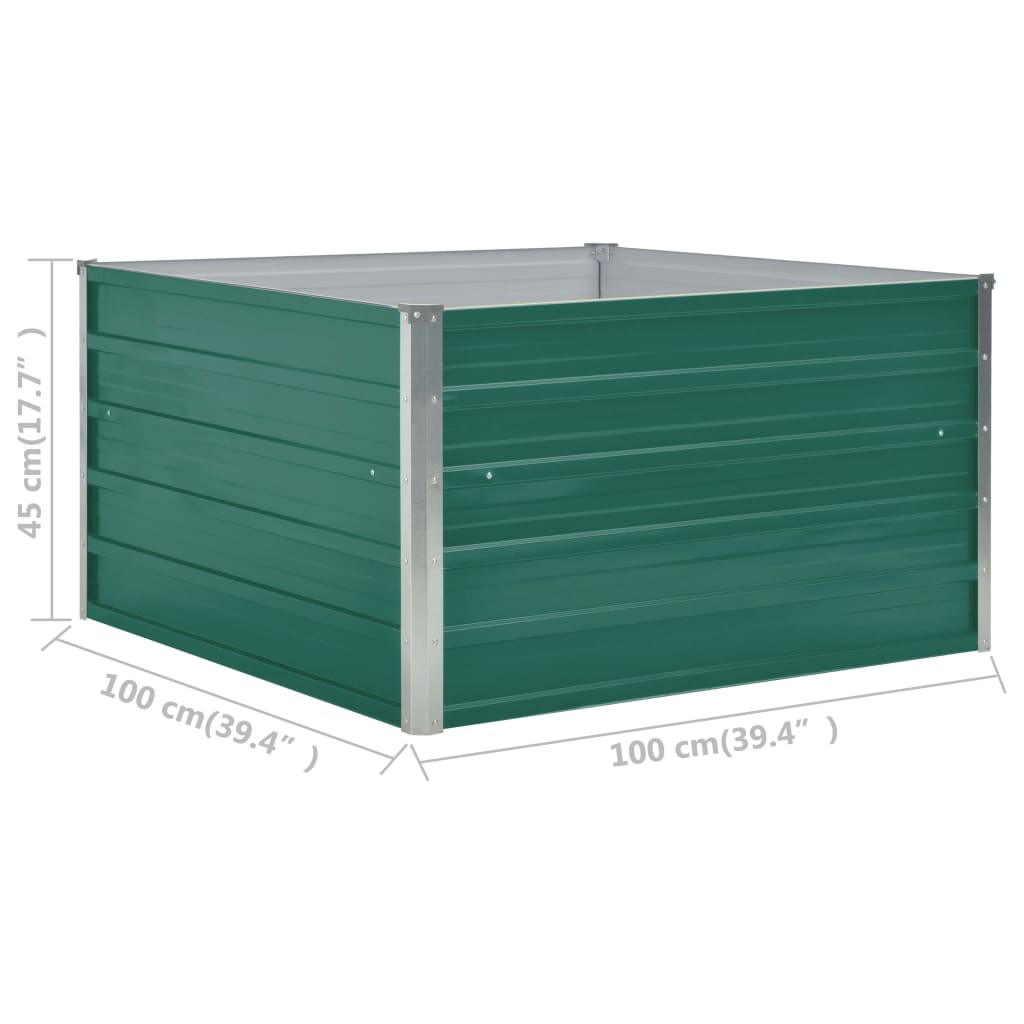 Povišena vrtna gredica 100 x 100 x 45 cm pocinčani čelik zelena