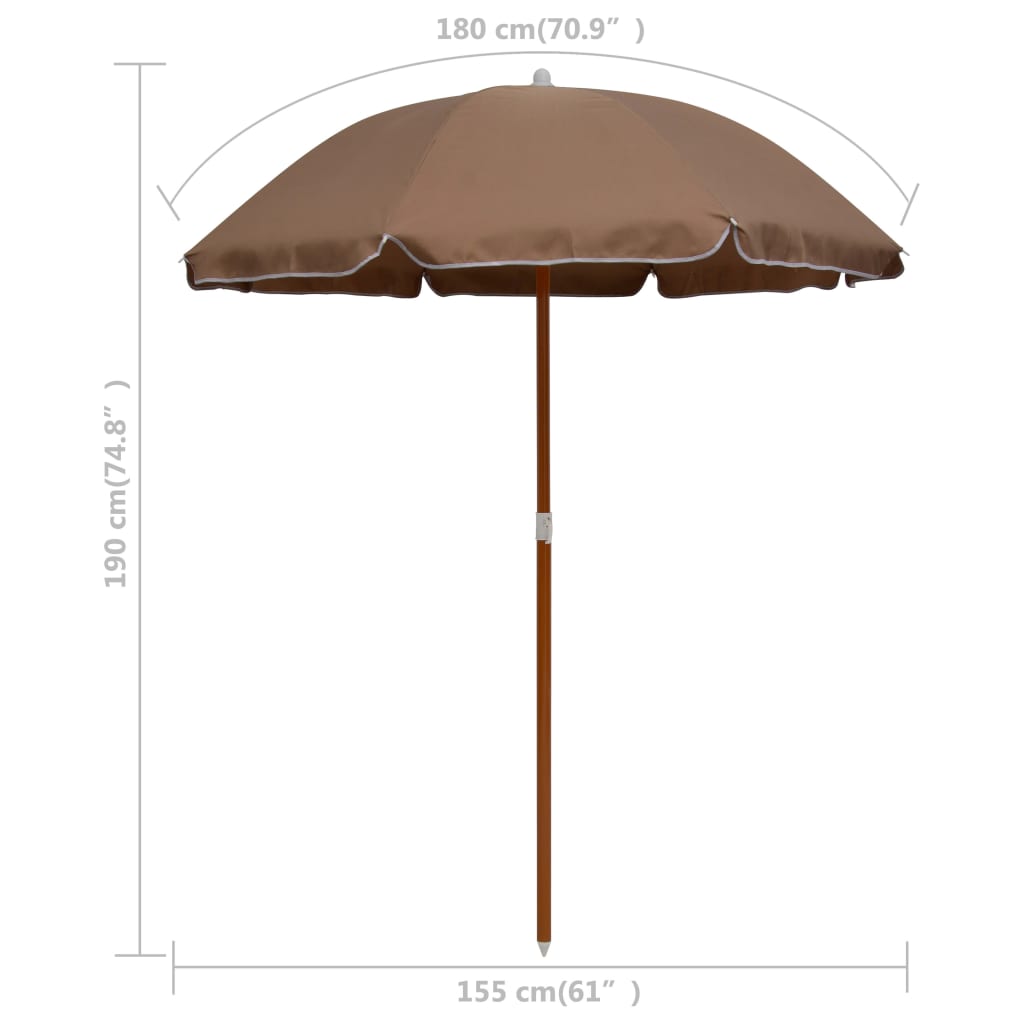 Vrtni suncobran s čeličnim stupom 180 cm smeđesivi