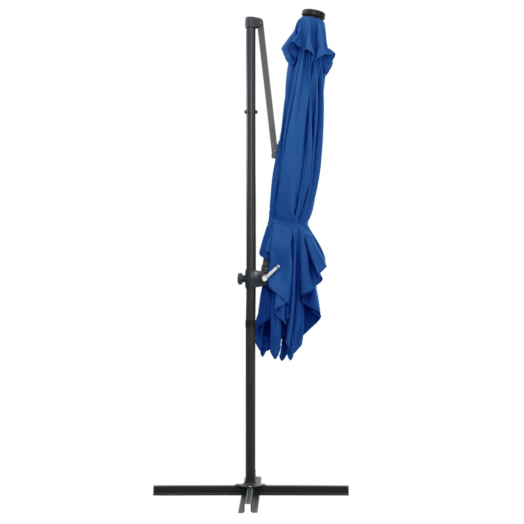 Konzolni vrtni suncobran s čeličnim stupom LED 250x250cm azurni