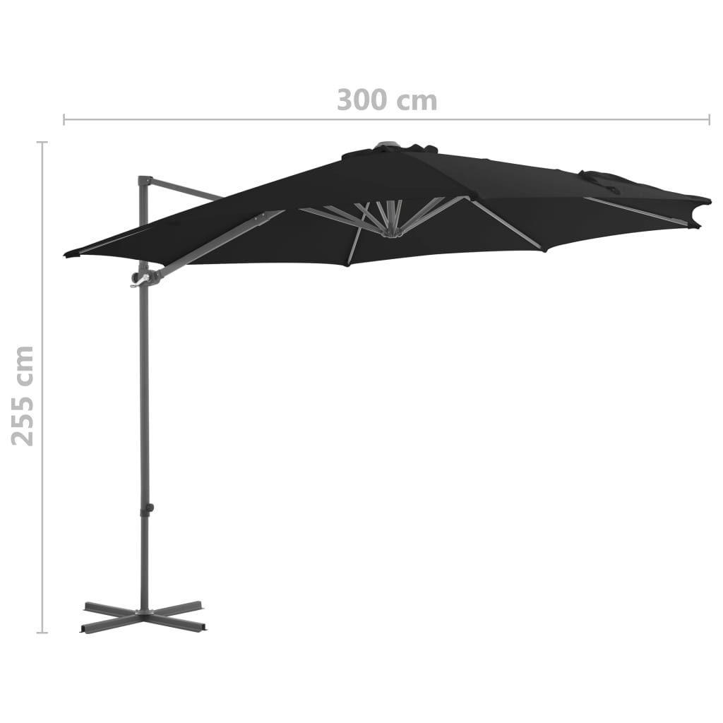 Konzolni vrtni suncobran s čeličnim stupom 300 cm crni