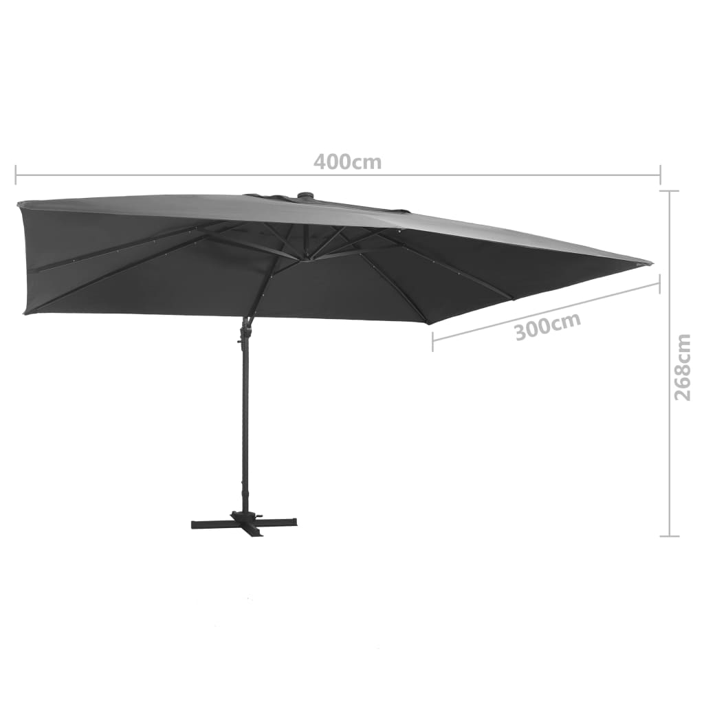 Konzolni vrtni suncobran LED sa stupom 400 x 300 cm antracit