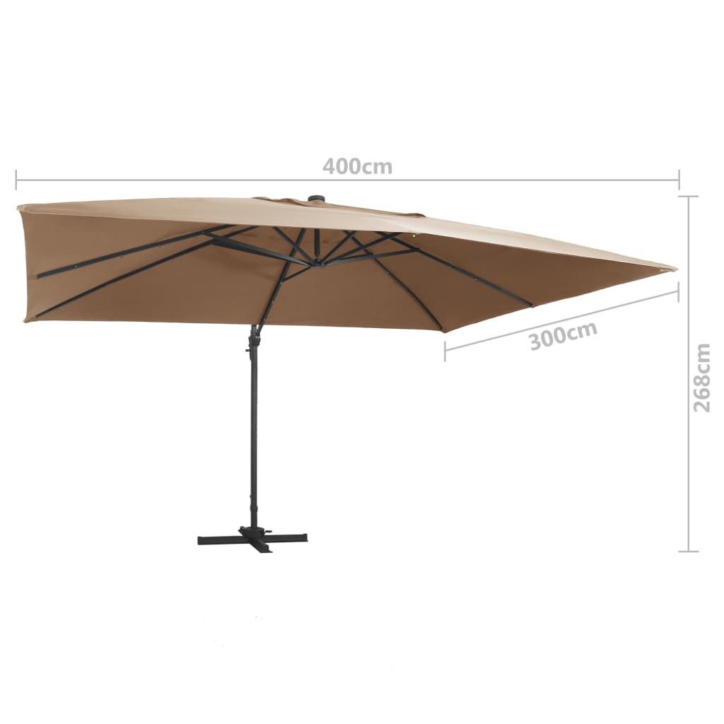 Konzolni vrtni suncobran LED sa stupom 400 x 300 cm smeđesivi