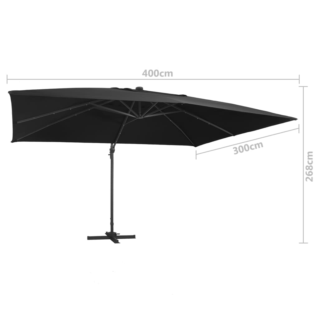Konzolni suncobran LED s aluminijskim stupom 400 x 300 cm crni