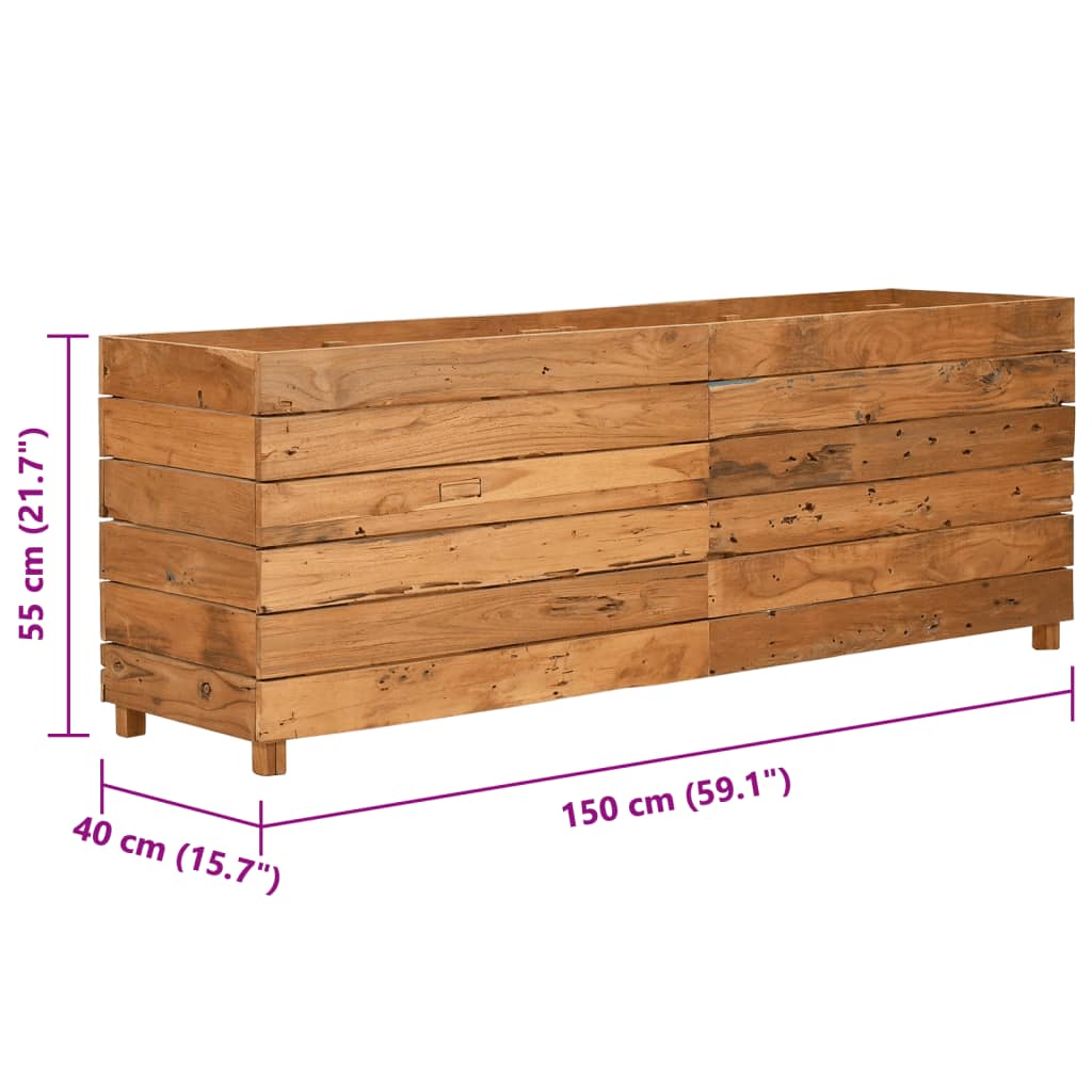Povišena gredica 150 x 40 x 55 cm reciklirana tikovina i čelik