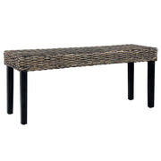 Klupa crna 110 cm prirodni ratan kubu i masivno drvo mahagonija