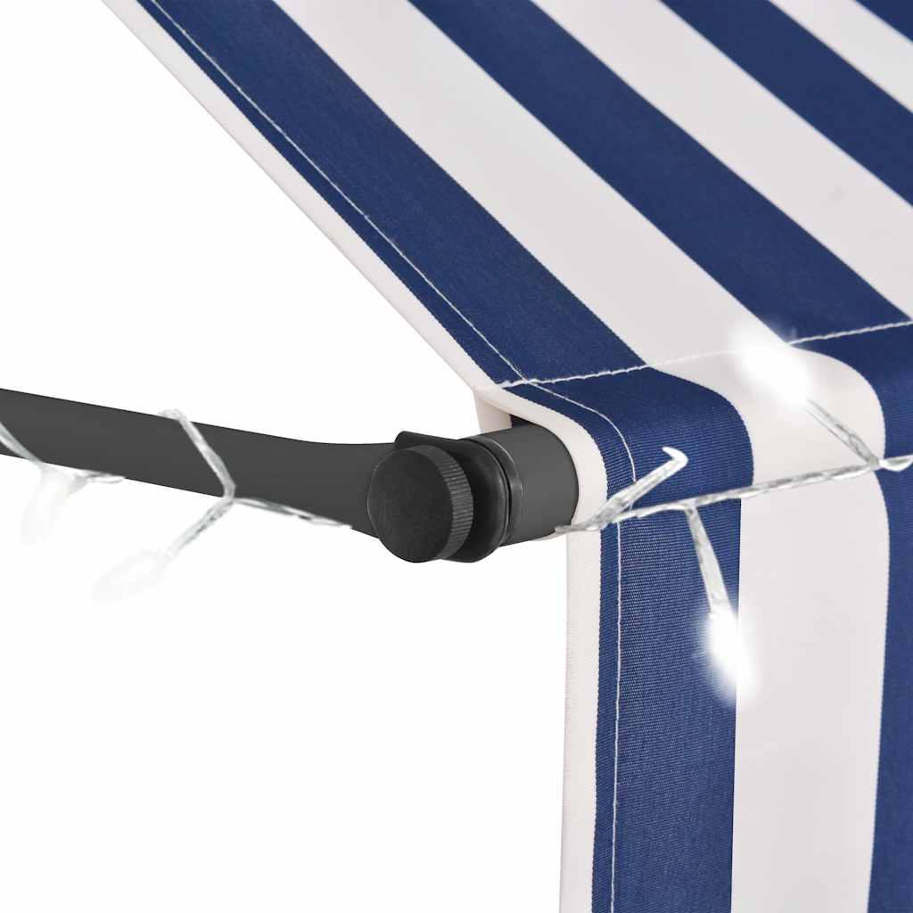 Tenda na ručno uvlačenje s LED svjetlima 150 cm plavo-bijela