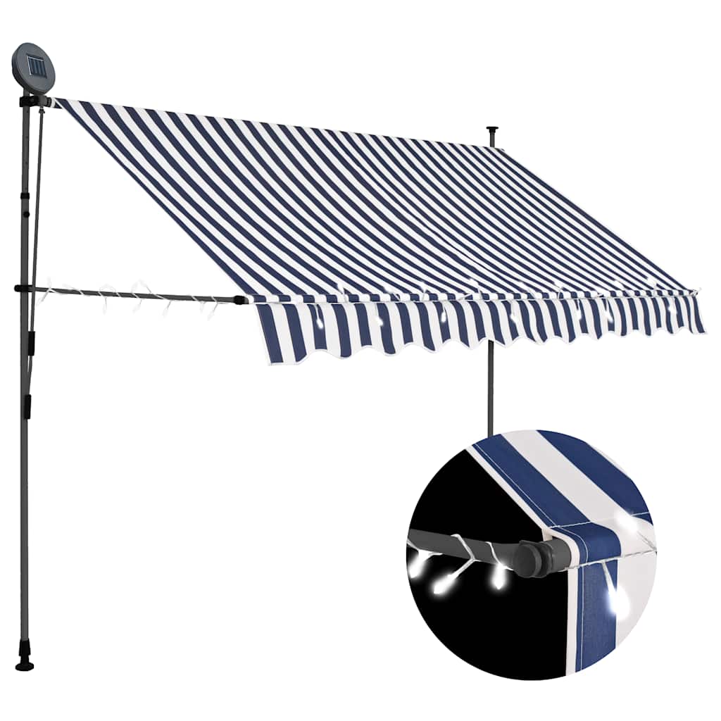 Tenda na ručno uvlačenje s LED svjetlima 300 cm plavo-bijela