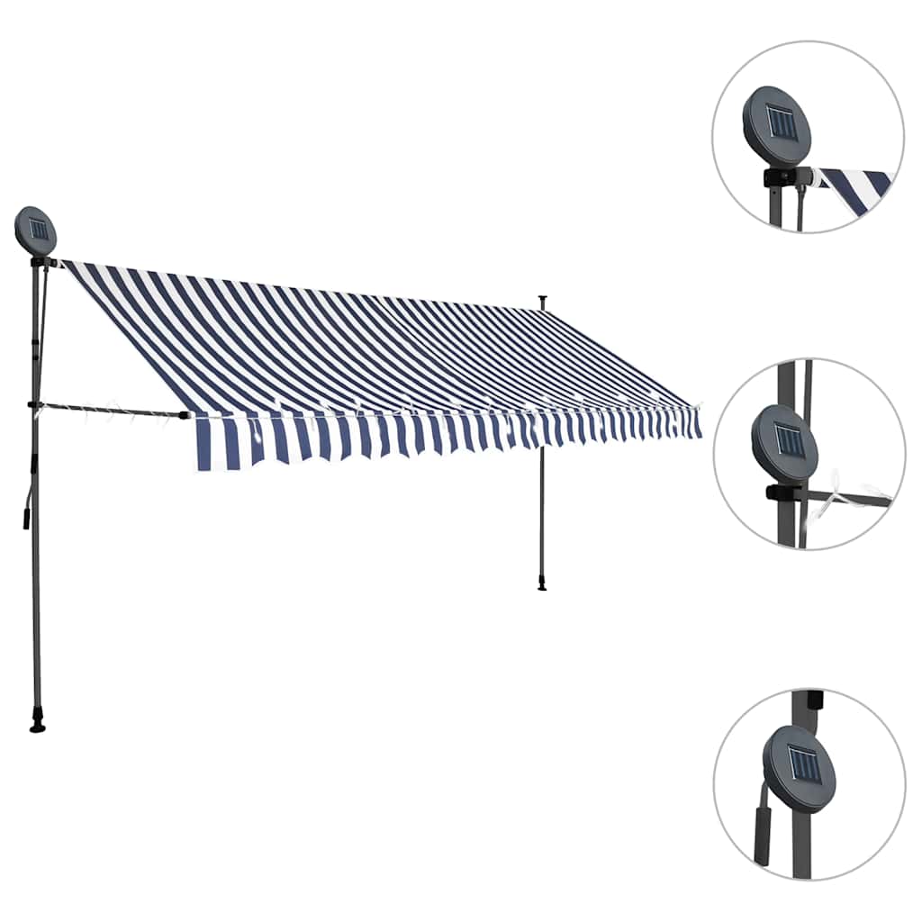 Tenda na ručno uvlačenje s LED svjetlima 350 cm plavo-bijela