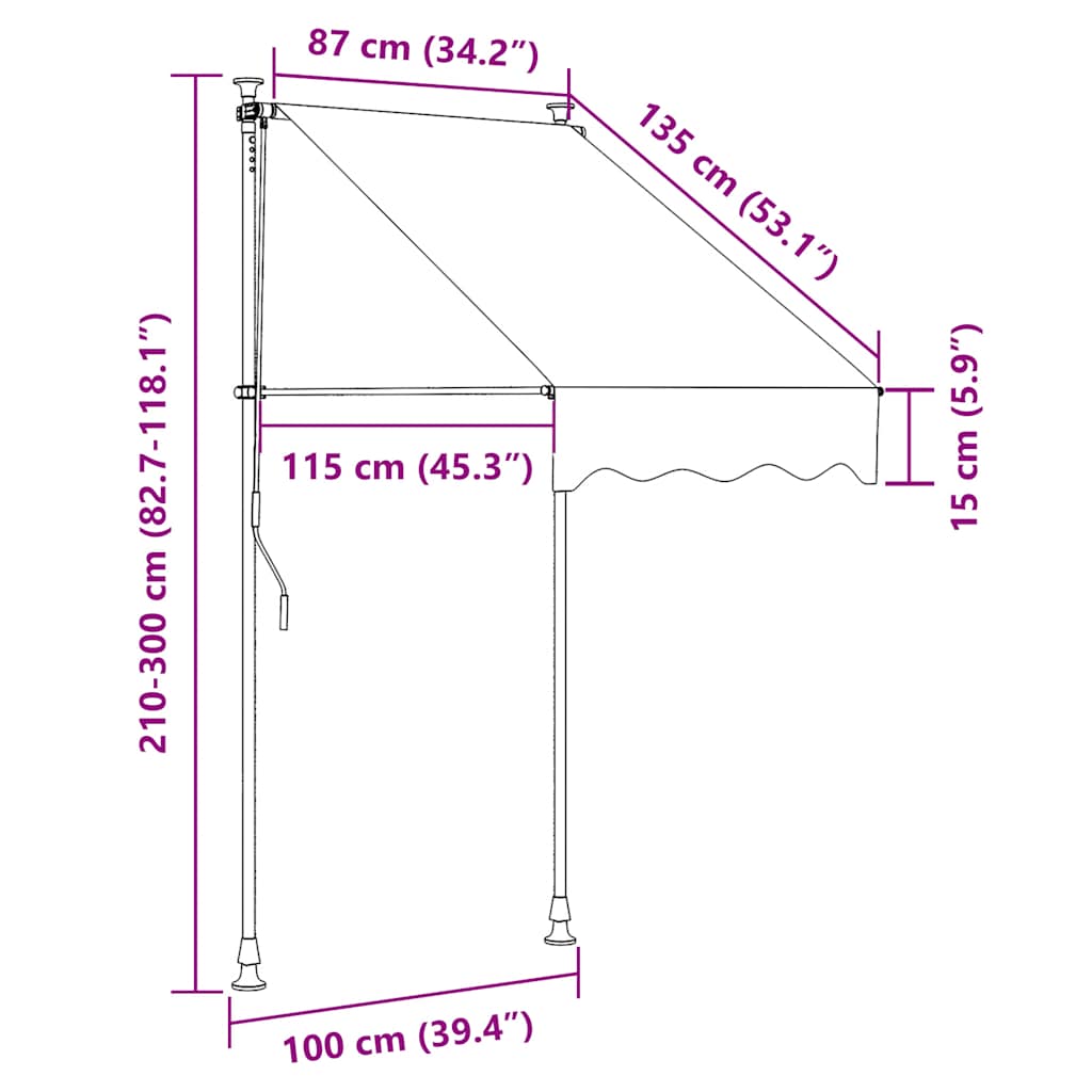 Tenda na ručno uvlačenje LED 100 cm bijelo-narančasta