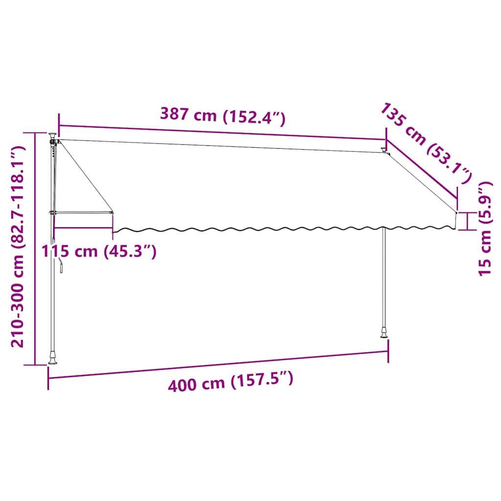 Tenda na ručno uvlačenje LED 400 cm bijelo-narančasta