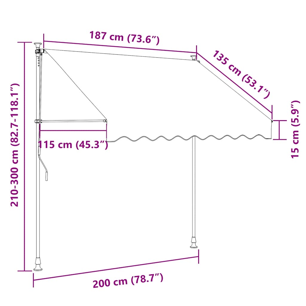 Tenda na ručno uvlačenje s LED svjetlima 200 cm antracit