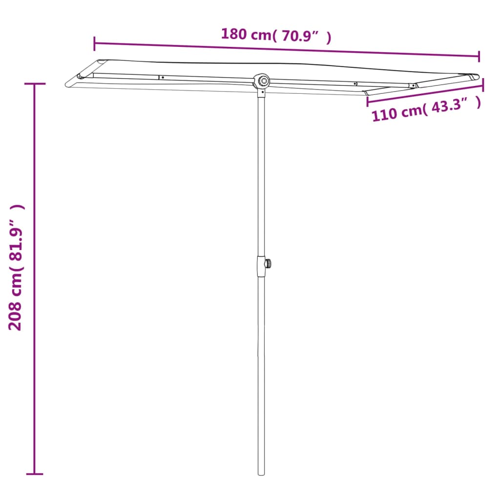 Vrtni suncobran s aluminijskim stupom 180 x 110 cm smeđesivi