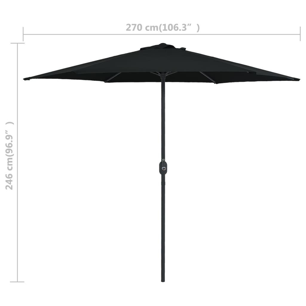 Vrtni suncobran s aluminijskim stupom 270 x 246 cm crni