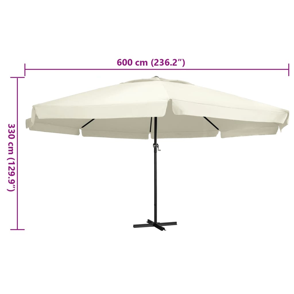 Vrtni suncobran s aluminijskim stupom 600 cm pješčano bijeli