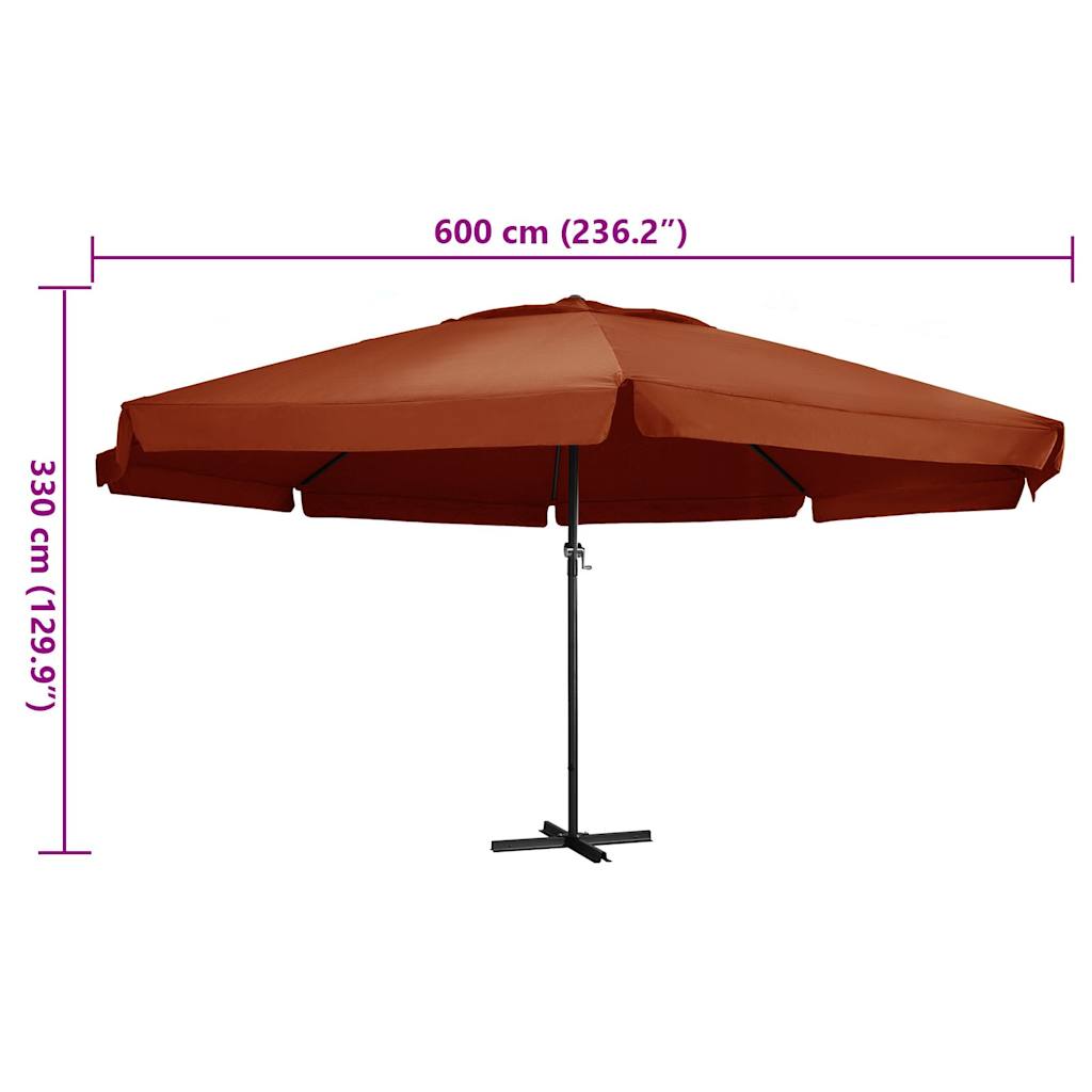 Vrtni suncobran s aluminijskim stupom 600 cm terakota