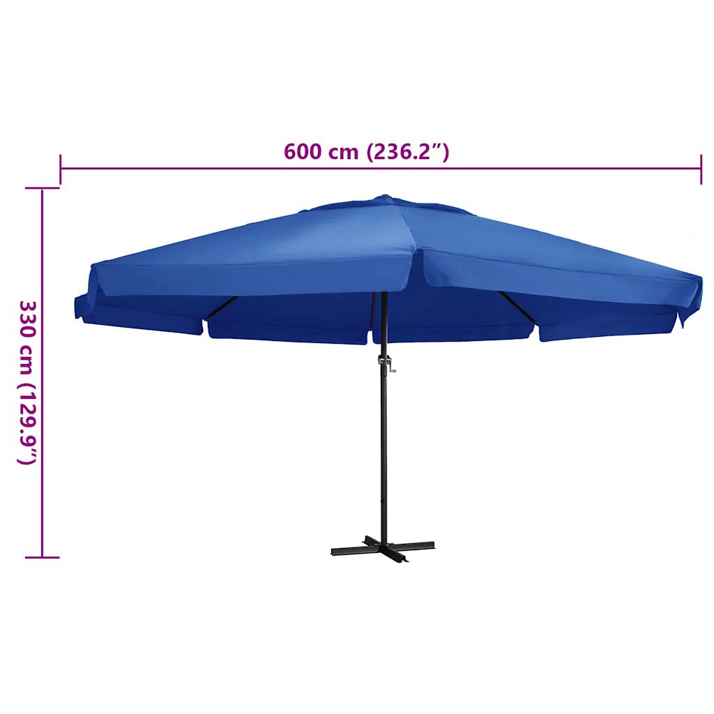 Vrtni suncobran s aluminijskim stupom 600 cm azurnoplavi