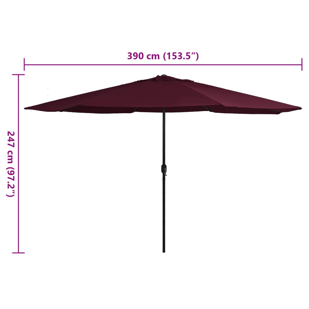 Vrtni suncobran s metalnim stupom 390 cm bordo