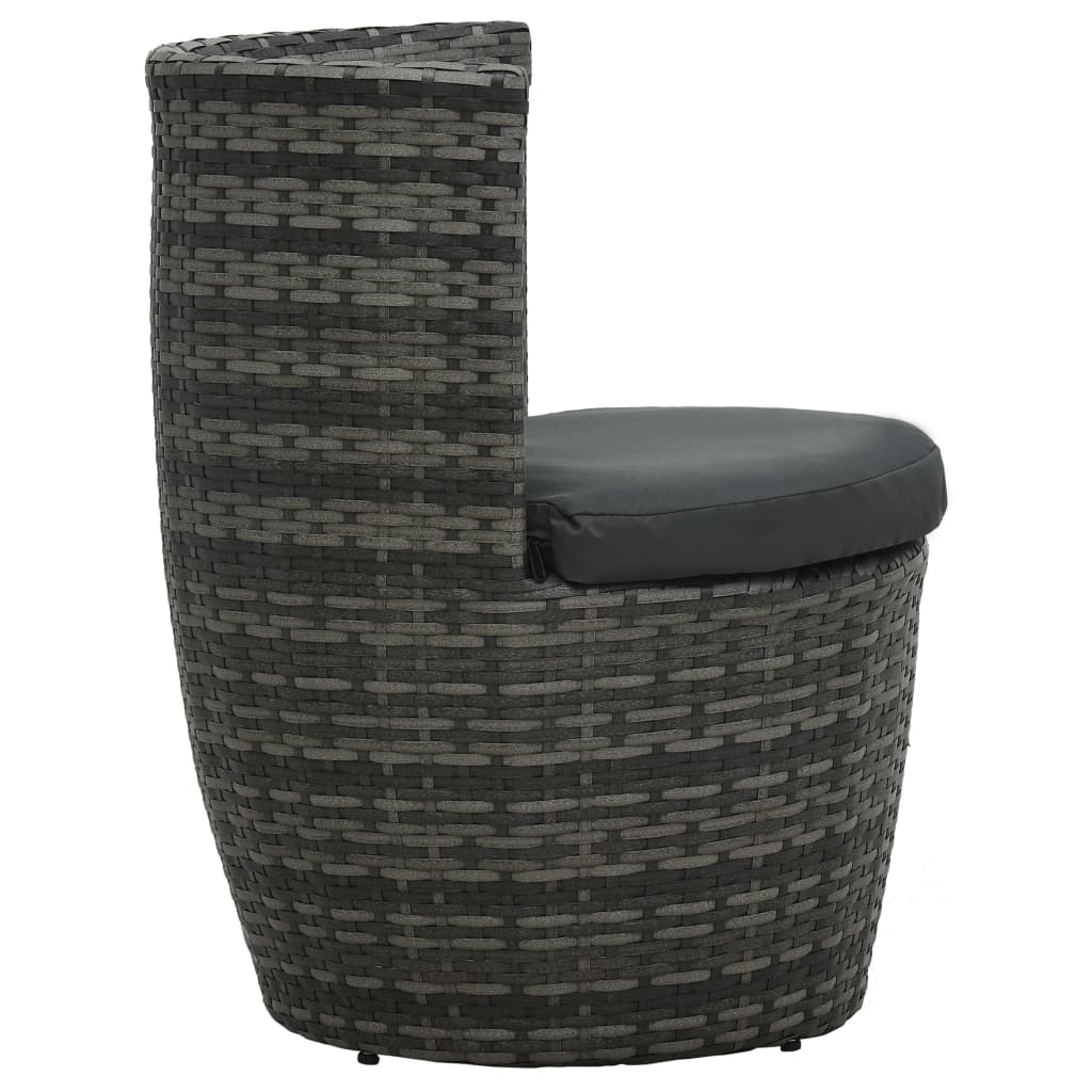 3-dijelni bistro set od poliratana s jastucima sivi