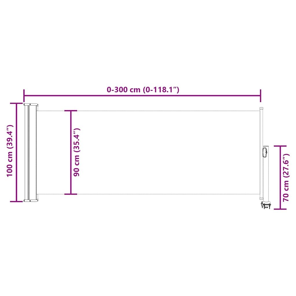 Uvlačiva bočna tenda za terasu 100 x 300 cm smeđa