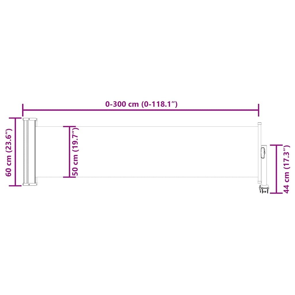 Uvlačiva bočna tenda za terasu 60 x 300 cm siva
