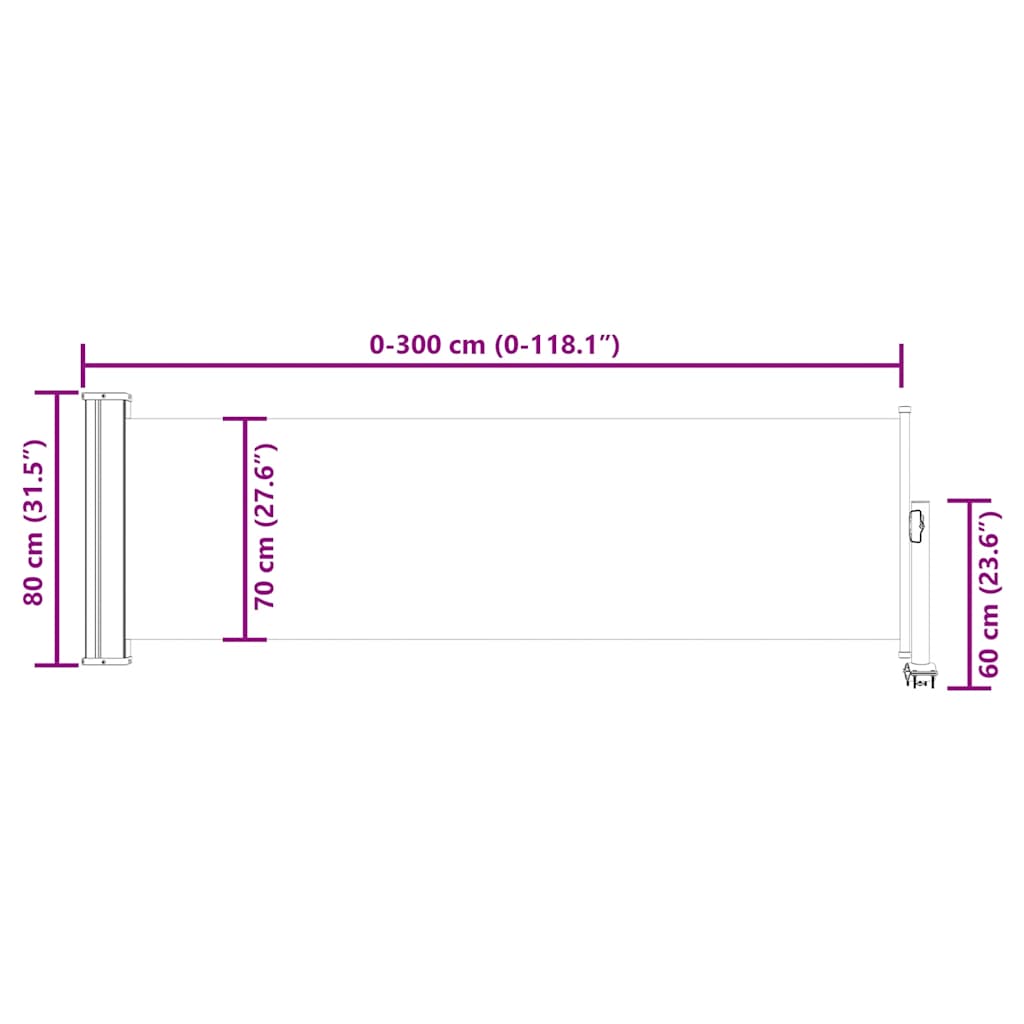 Uvlačiva bočna tenda za terasu 80 x 300 cm krem