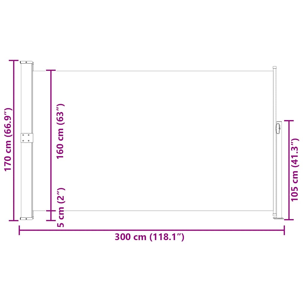 Uvlačiva bočna tenda za terasu 170 x 300 cm siva