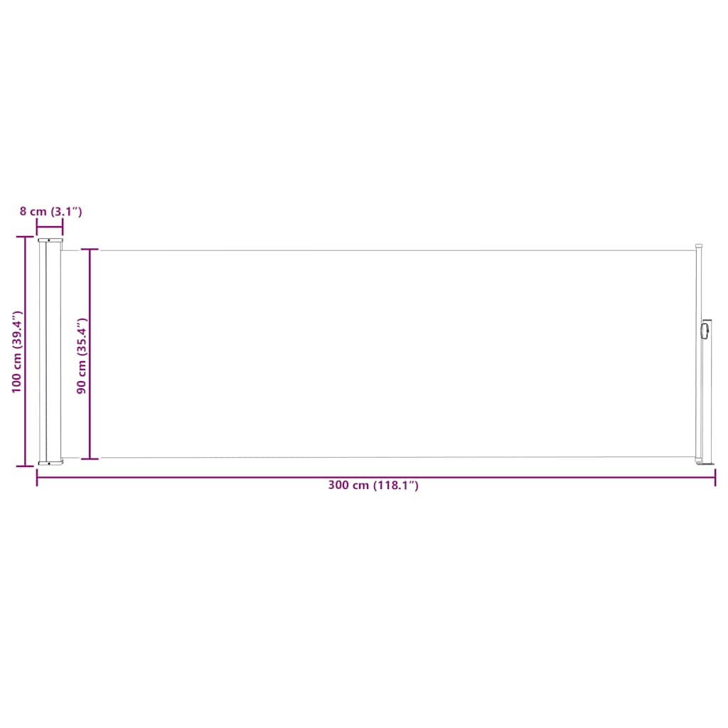 Uvlačiva bočna tenda za terasu 100 x 300 cm smeđa